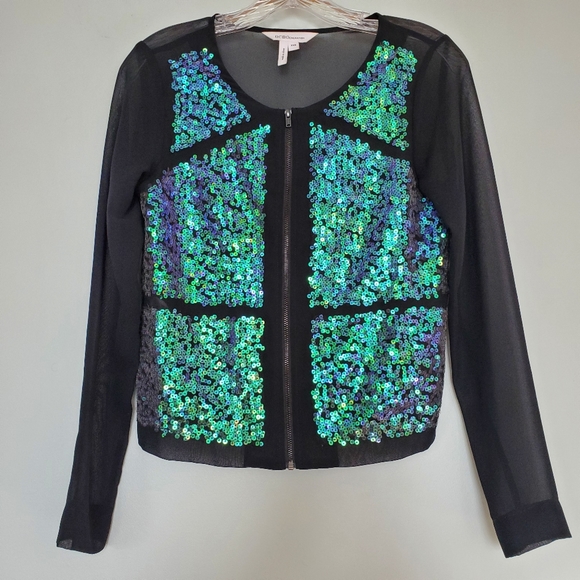 BCBGeneration Sheer Sequin Bomber Jacket - Picture 4 of 12